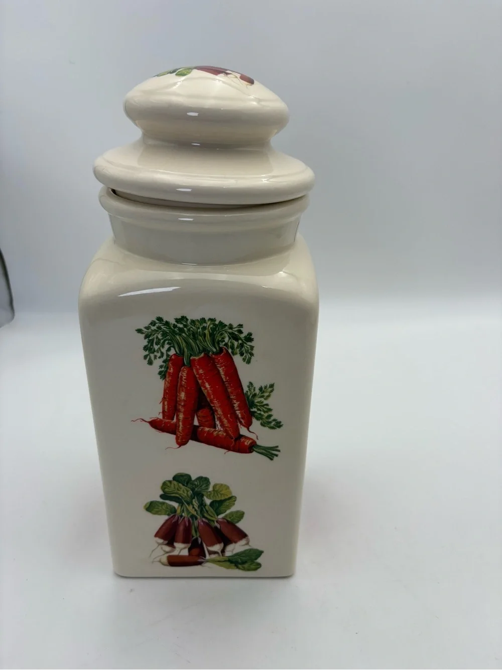 Vintage Ceramic Container Jar - Cream Ceramic with Vegetable Motif